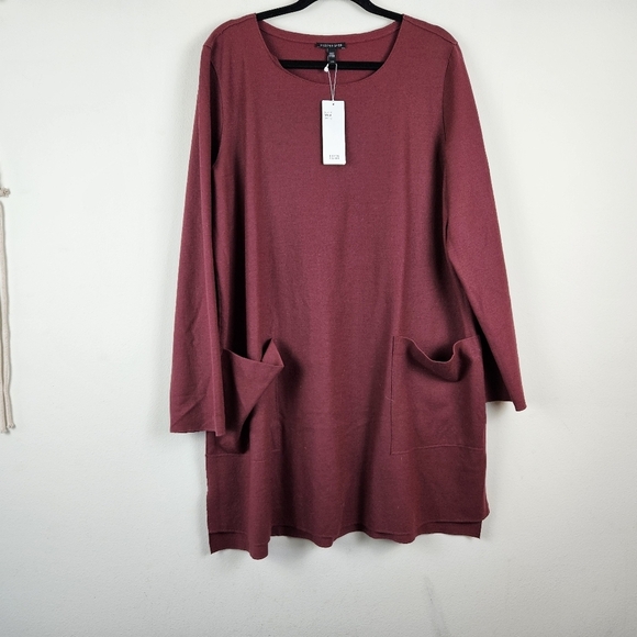 Eileen Fisher Boiled wool jersey Jewel Neck Boxy Tunic L NWT Fall Winter - Picture 3 of 9